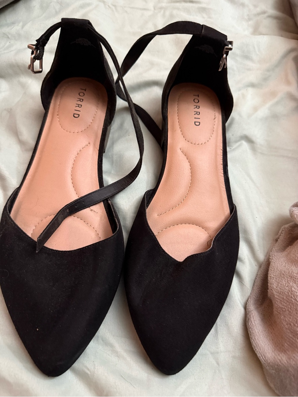torrid Black Pointed Scalloped Ankle-Strap Flats